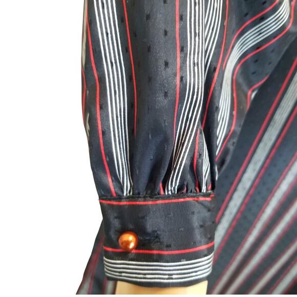 1980s Striped Metallic Long Sleeve Midi Dress Button Up Belted Vintage Size 7/8 - Picture 5 of 8